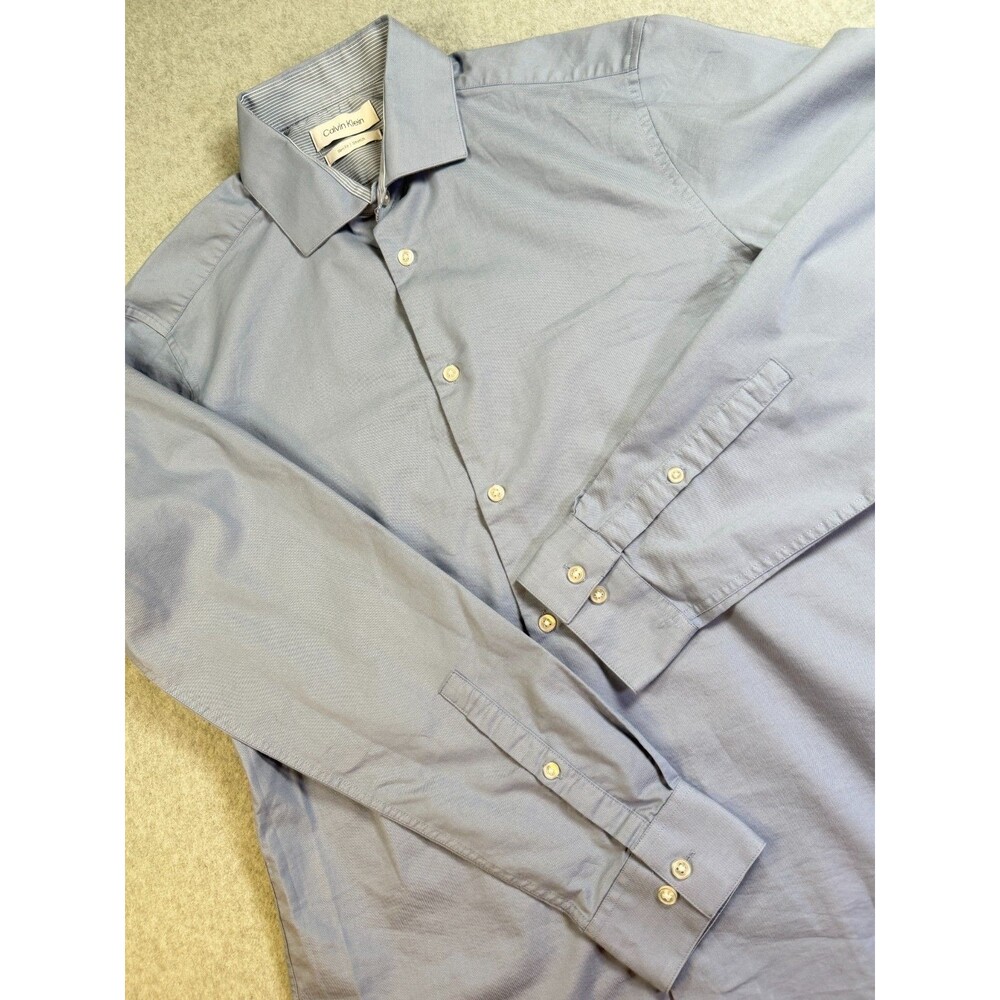 Calvin Klein Men's Slim Fit Stretch Dress Shirt Blue Long Sleeve Size M 15.5